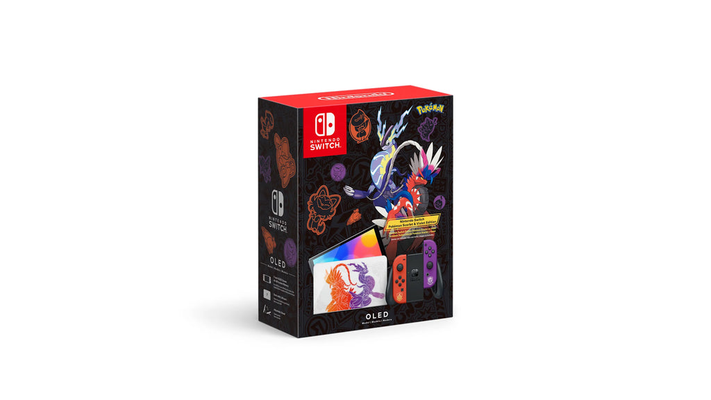 Consola Nintendo Switch (Modelo OLED) Edición Pokémon Karmesin y Purpur, Pantalla OLED de 7 Pulgadas, Controles Joy-Con, Sin Juegos Incluidos