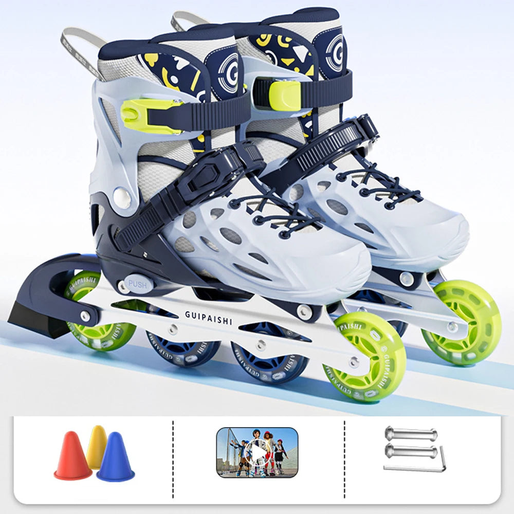 Patines en línea con casco, coderas y rodilleras, juego de bolsa para zapatos, zapatillas Flash de 4 ruedas para niños y niñas, zapatos de Skate ajustables