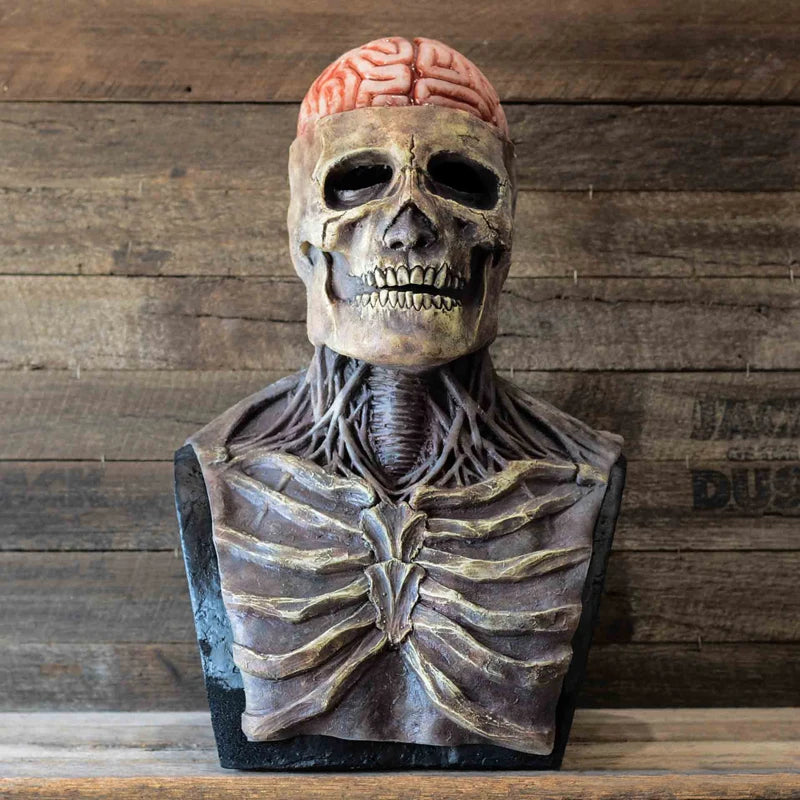 Máscara de esqueleto de cerebros espeluznantes, tocado de calavera, Cosplay de Zombies sangrientos, casco de látex, accesorios de disfraz de fiesta de Carnaval y Halloween