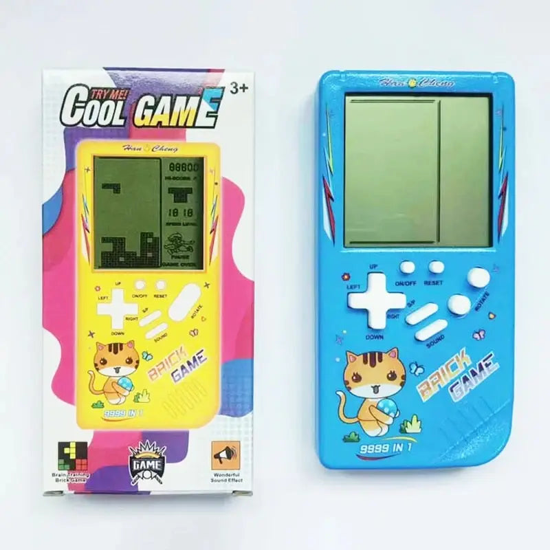 Consola de juegos portátil retro, juguete de rompecabezas electrónico clásico, pantalla grande, color azul, juguetes para niños