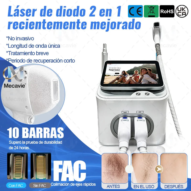 Dispositivo de Depilación Láser de Diodo Picosegundo 2 en 1 de 6000W Soprano 808+, Láser Picosegundo para Eliminación de Tatuajes, Depilación Permanente