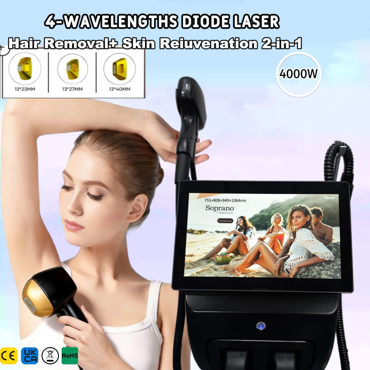Máquina Láser Pico Profesional 2 en 1 |   Longitud de onda de 755nm y 1064nm para Eliminación de Tatuajes y Depilación Permanente |   Sistema de Enfriamiento por Hielo