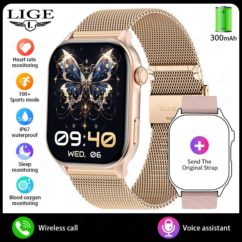 LIGE For Android iOS Smart Watch 2.01" Full Touch Screen Bluetooth Call Heart Rate Waterproof Sports Bracelet Smartwatch Women
