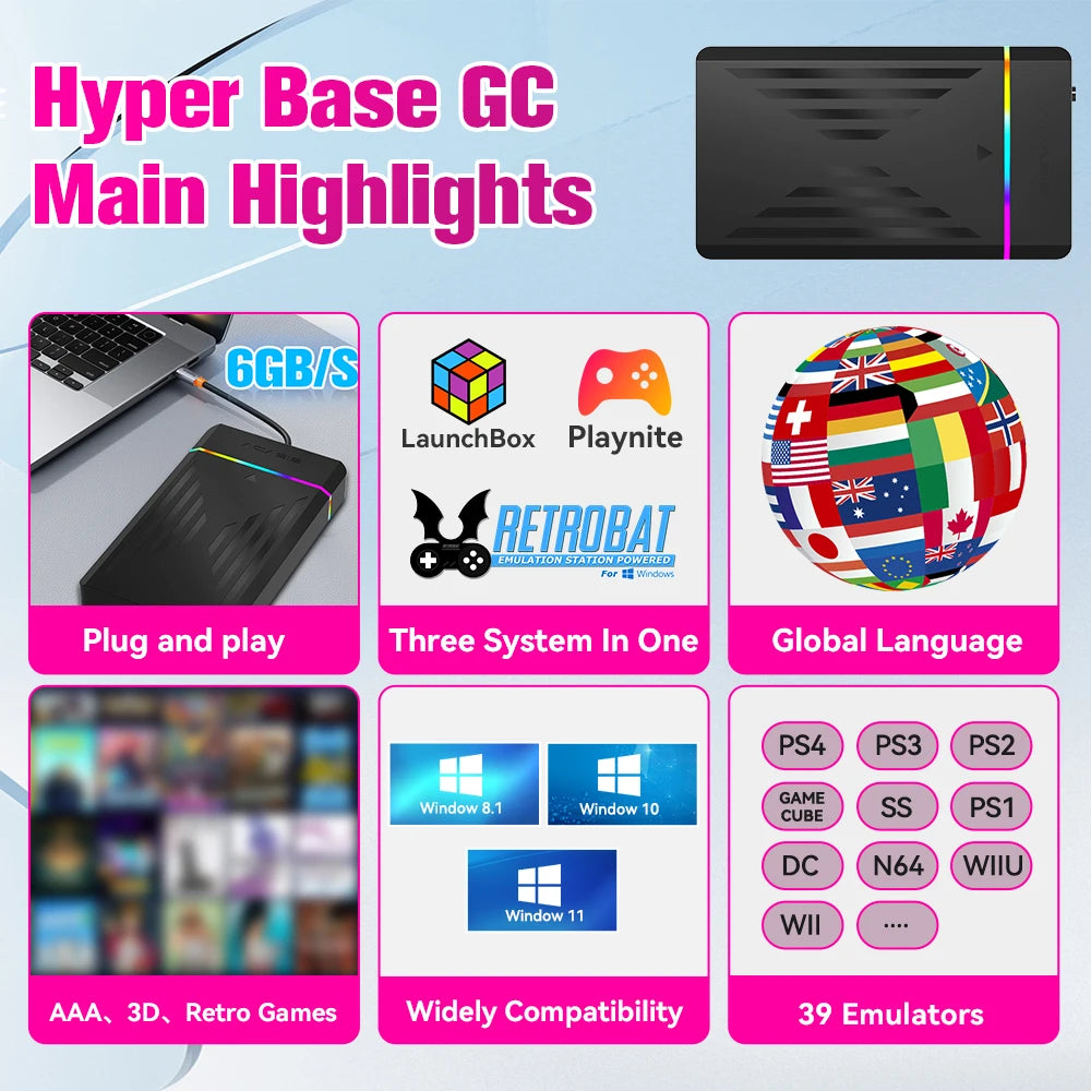 Retro Gaming HDD Retrobat&amp;Playnite&amp;Launchbox OS para PS4/PS3/PS2/PS1/SWITCH/N64/DC/WIIU 39 Emuladores para Windows con más de 17000 juegos