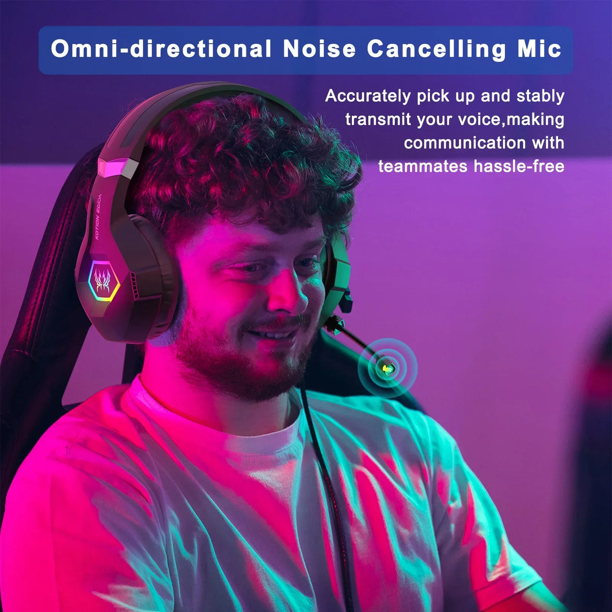 Auriculares gaming negros con micrófono abatible y luz RGB, con diadema ajustable