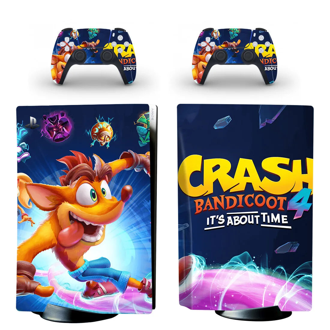 Adhesivo decorativo de vinilo de Crash Bandicoot para consola PS5 con lector de discos y 2 controles