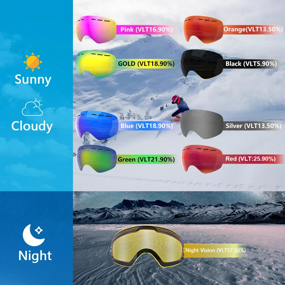PHMAX gafas de esquí para hombre, gafas de Snowboard para mujer, gafas de sol de invierno para nieve al aire libre UV400, lentes de doble capa, gafas de esquí antiniebla