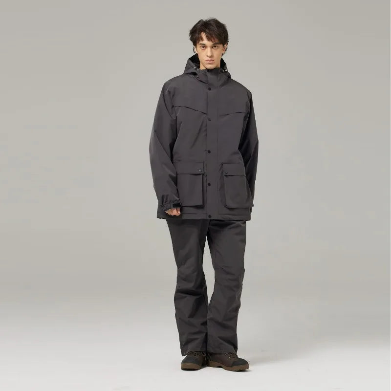 Mismos trajes de esquí de color sólido para hombres y mujeres, esquí de doble tabla y snowboard, versión súper suelta y de engorde al aire libre