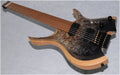 Guitarra eléctrica sin cabeza NK 2026 con trastes en abanico, 7 cuerdas, cuello con unión en cuña, color negro, cuello de arce tostado de 5 capas