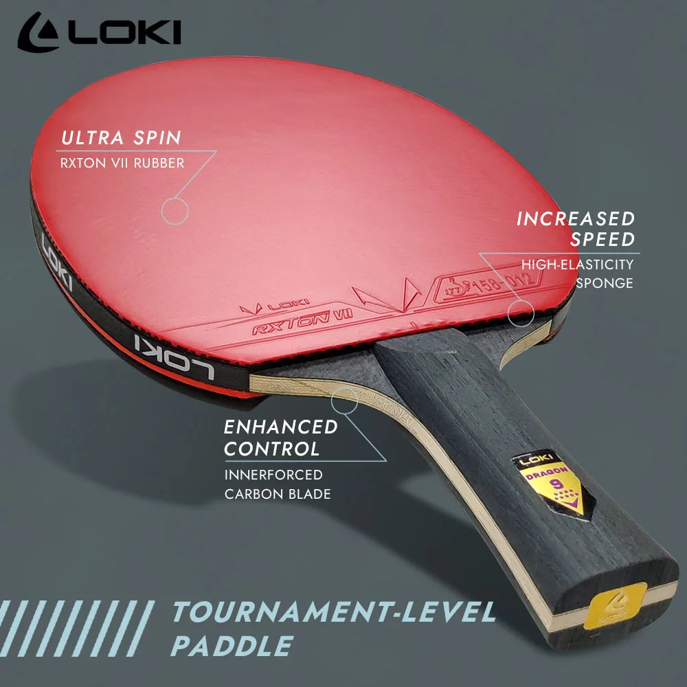 Raqueta de tenis de mesa LOKI de 9 estrellas, nuevo palo de paleta de Ping Pong profesional, goma adhesiva RXTON 7, 5 hojas de carbono de madera y 2