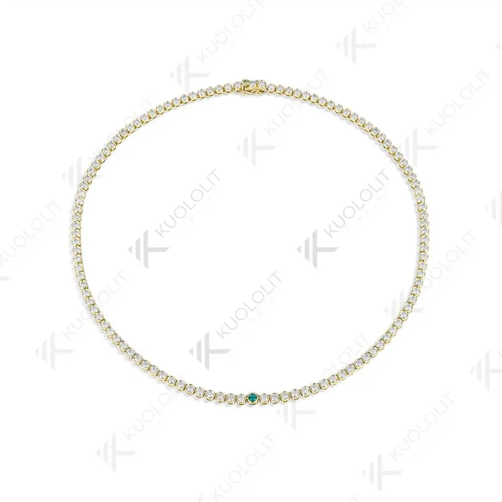Kuololit-collar de tenis de Esmeralda cultivada en laboratorio de 7 quilates para mujer, collar de moissanita de oro sólido de 18K, 14K y 10K para fiesta, regalos de navidad