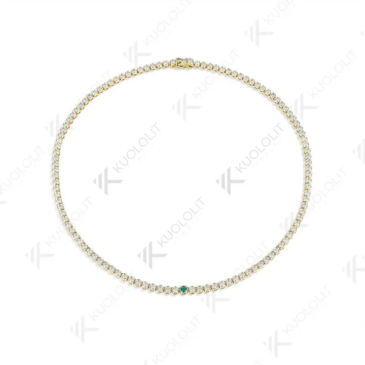 Kuololit-collar de tenis de Esmeralda cultivada en laboratorio de 7 quilates para mujer, collar de moissanita de oro sólido de 18K, 14K y 10K para fiesta, regalos de navidad