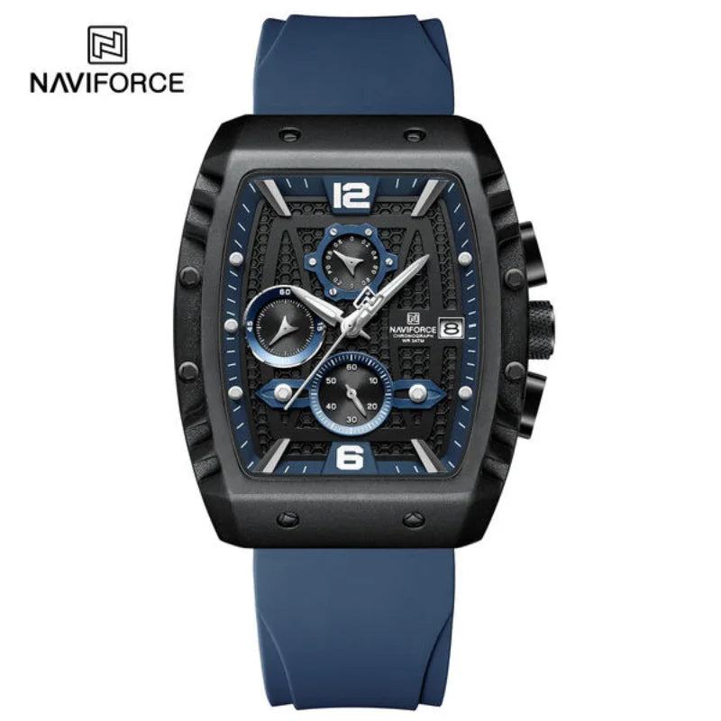 Reloj de cuarzo multifunción para hombre NAVIFORCE, deportivo, resistente al agua, con correa de silicona, calendario y cronógrafo, modelo NF8025