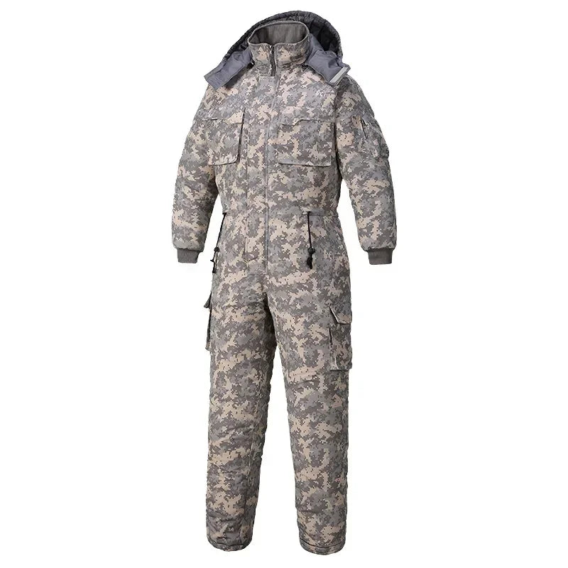 Mono impermeable de invierno para hombre y mujer, Parka de esquí de una pieza, mono, chaqueta de camuflaje para deportes al aire libre, monos cálidos con capucha