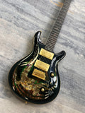 Guitarra negra personalizada con incrustaciones de abulón y herrajes dorados, trémolo HH, modelo 2026, nueva, 842