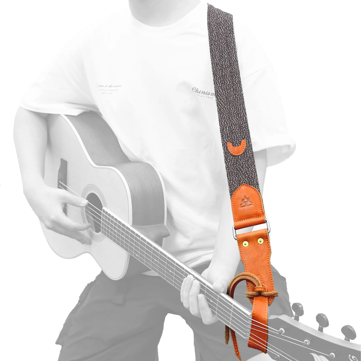 Correa de guitarra de algodón con rayas de cuero y lona para guitarras eléctricas y bajos, hecha a mano