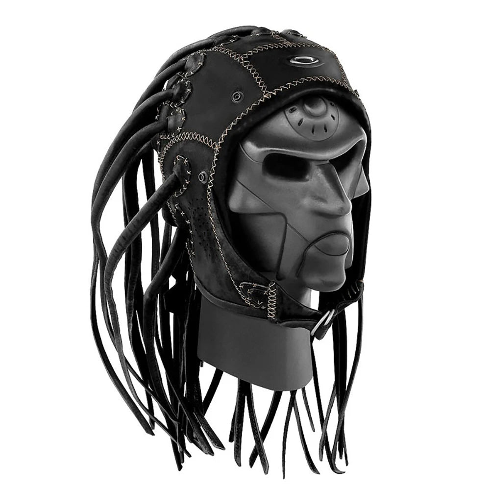 Máscara de cosplay con trenzas, casco de látex de monstruo terrorífico, tocado con rastas negras, accesorio de Halloween para fiestas y cosplay