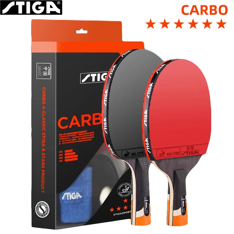 Raqueta de tenis de mesa STIGA CARBO de 6 estrellas, paleta de Ping Pong de carbono 5 + 2 para ataque rápido avanzado, gomas no pegajosas de ambos lados