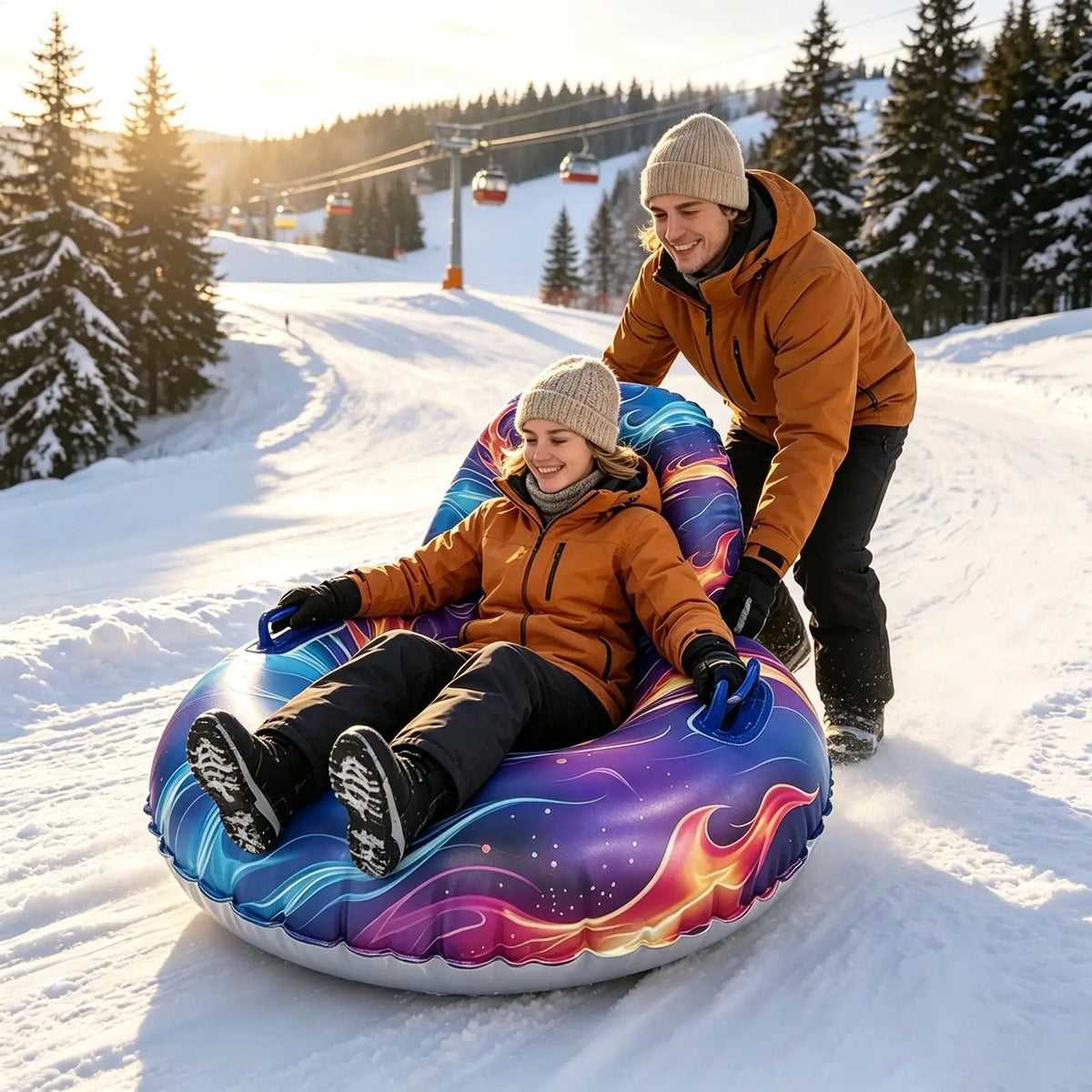 Tubos de nieve para adultos, trineos ergonómicos inflables con base antideslizante y respaldo, ideales para actividades al aire libre en familia durante el invierno, para practicar deportes en la playa o en un parque.