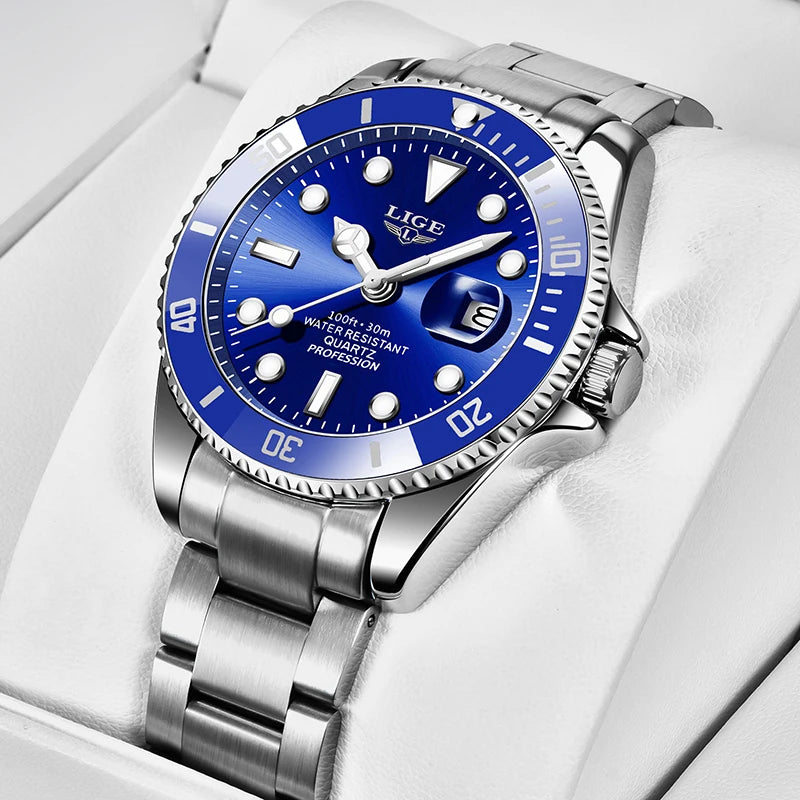 Reloj de pulsera para hombre LIGE Fashion Business, resistente al agua 3ATM, luminoso, cronógrafo deportivo de cuarzo de lujo de alta gama