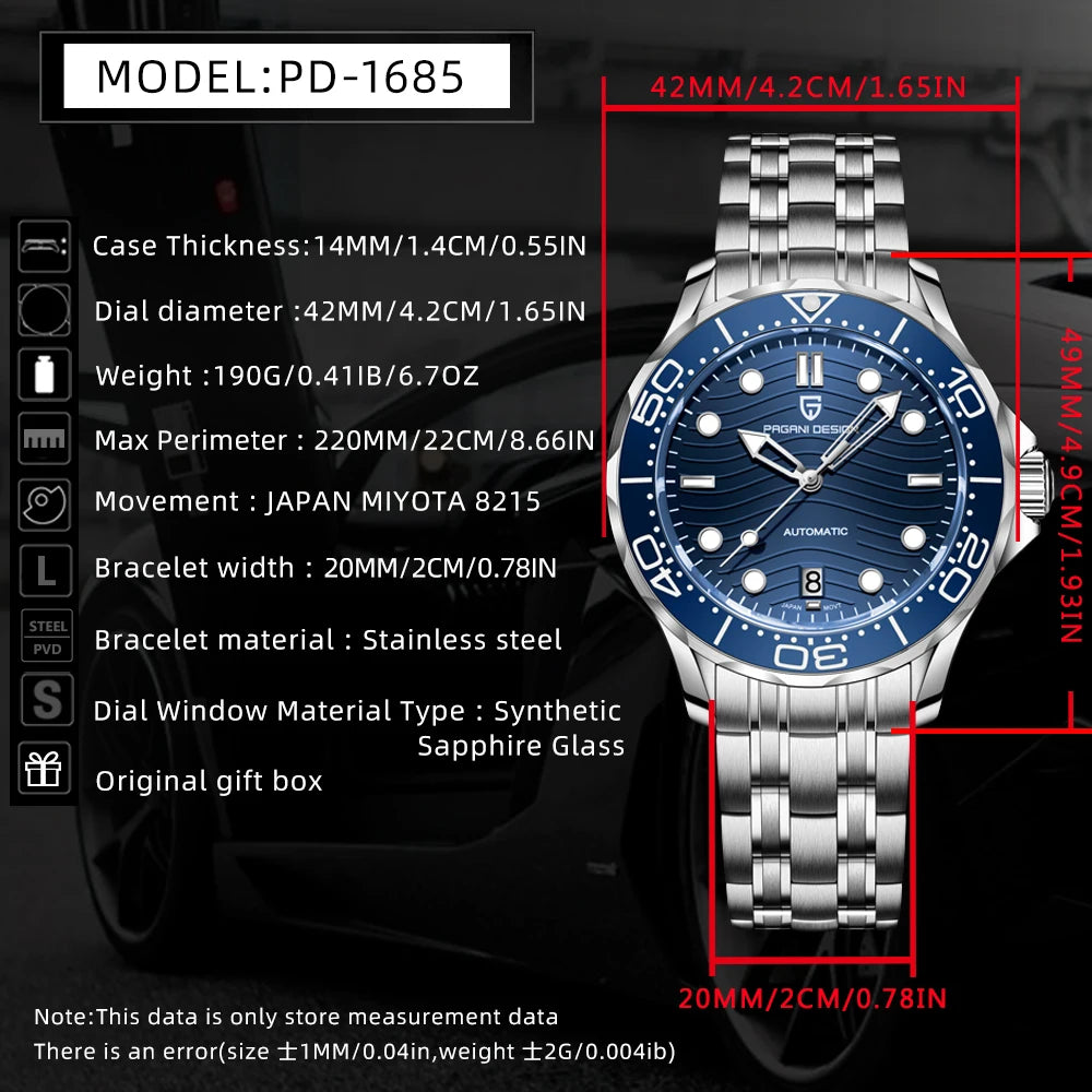 Reloj automático Pagani Design PD1685 de acero inoxidable
