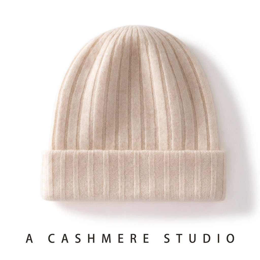 Gorro de Cachemira de calidad 100% para mujer/hombre, gorros cálidos gruesos de dos capas para invierno, gorro de esquí para exteriores, gorro de punto sin costuras para Unisex