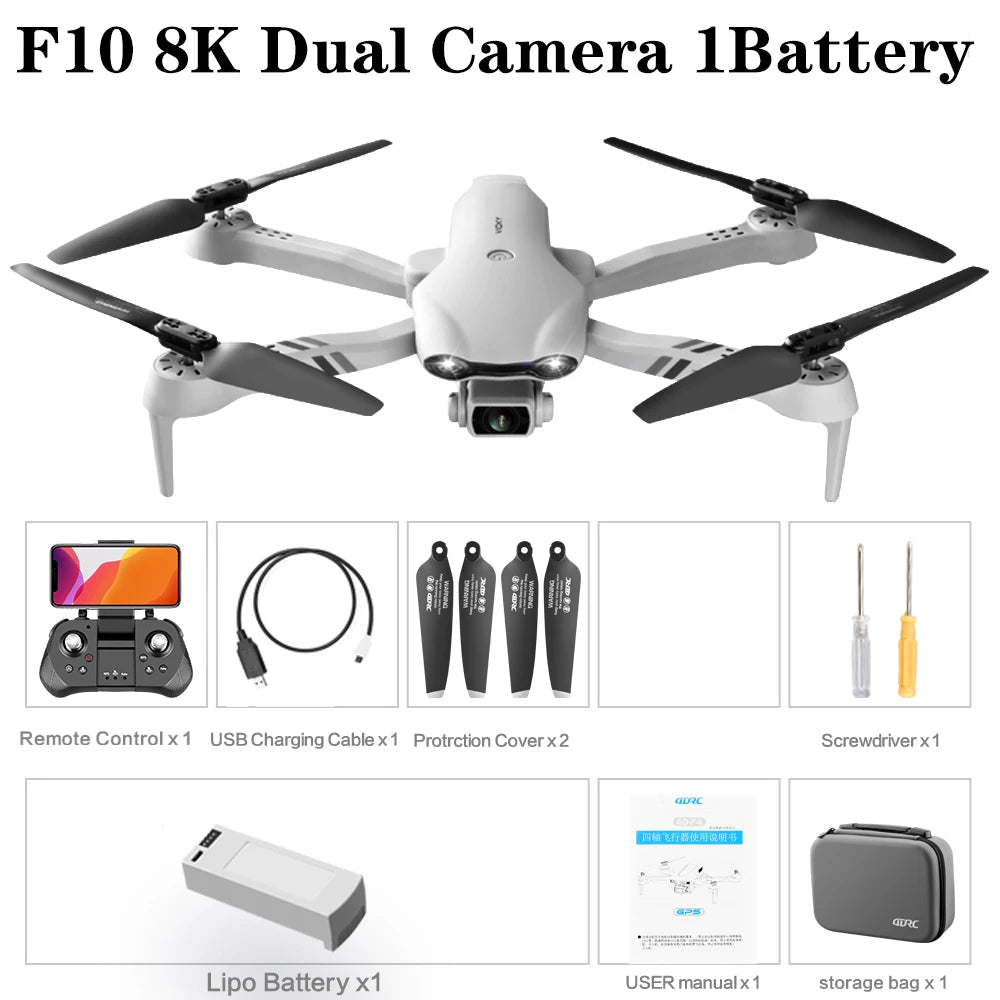Dron RC 4DRC F10 GPS 6K HD Cámara Dual Gran Angular 5G WIFI FPV Cuadricóptero Plegable Sin Escobillas con Evitación de Obstáculos UAV Aéreo 2KM