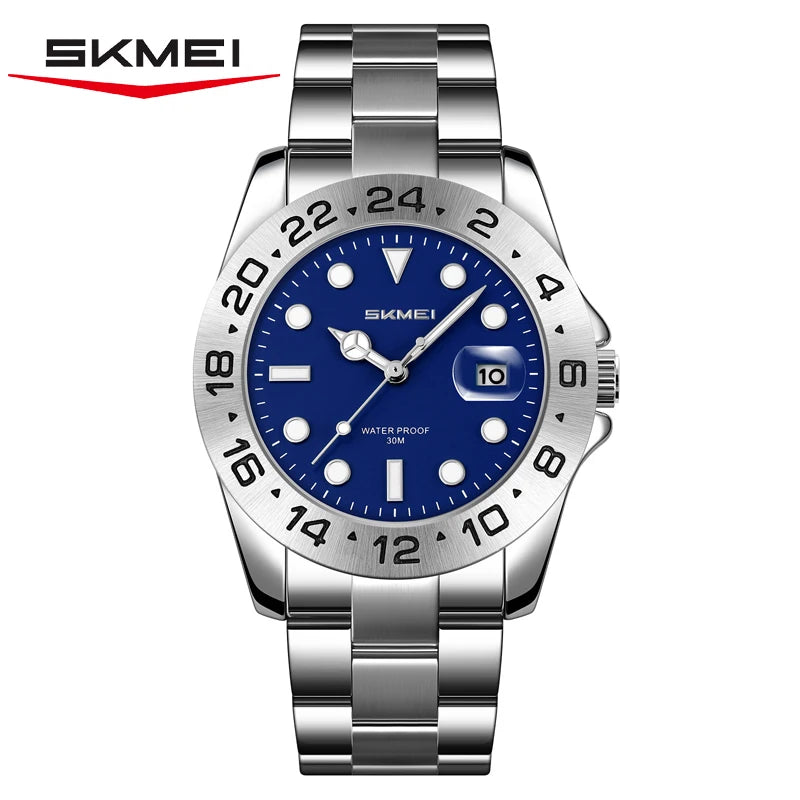 SKMEI 9415 Fashion Quartz Wristwatch Men Women Business Stainless Steel Watch Fashion Timer 3 Bar Waterproof Sports Clock