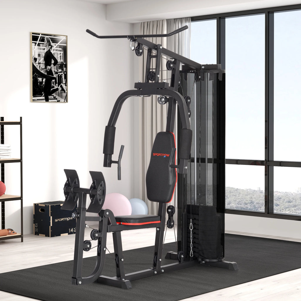 Gimnasio multifuncional con pila de pesas de 45 kg, máquina de pesas compacta para gimnasio en casa con prensa de piernas, equipo de entrenamiento de fuerza para todo el cuerpo, ideal para pecho, espalda, brazos y piernas, e