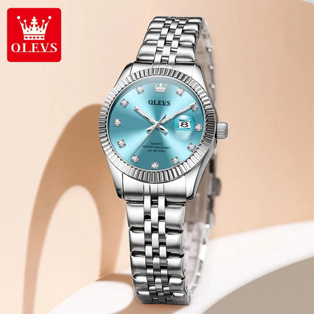 OLEVS 3705 Woman Watch 30M Waterproof Date Quartz Watch For Women High Hardness Mirror Diamond Scale Luxury Ladies Hand Clock