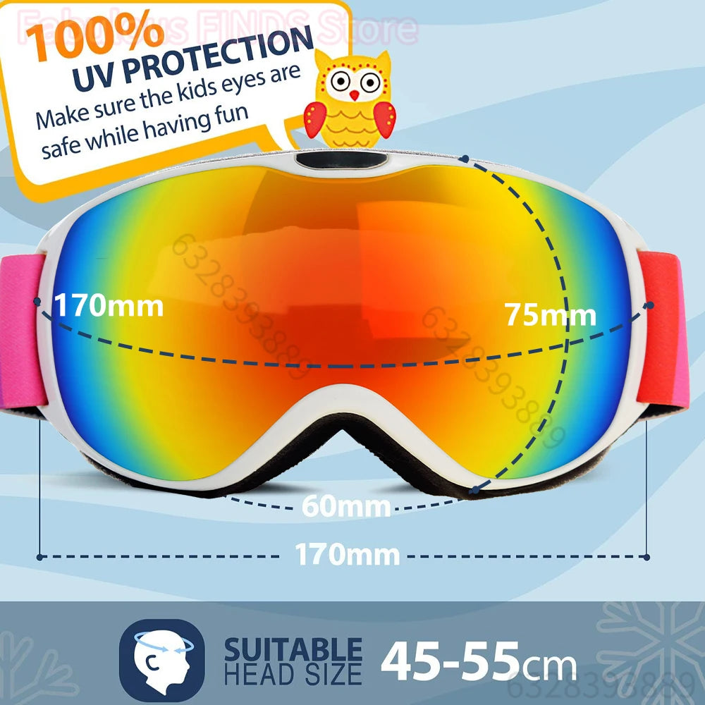 Gafas de esquí para niños de 4 a 14 años, antiniebla, doble capa, UV400, gafas de nieve, deportes al aire libre, Snowboard de invierno, gafas de esquí para niños