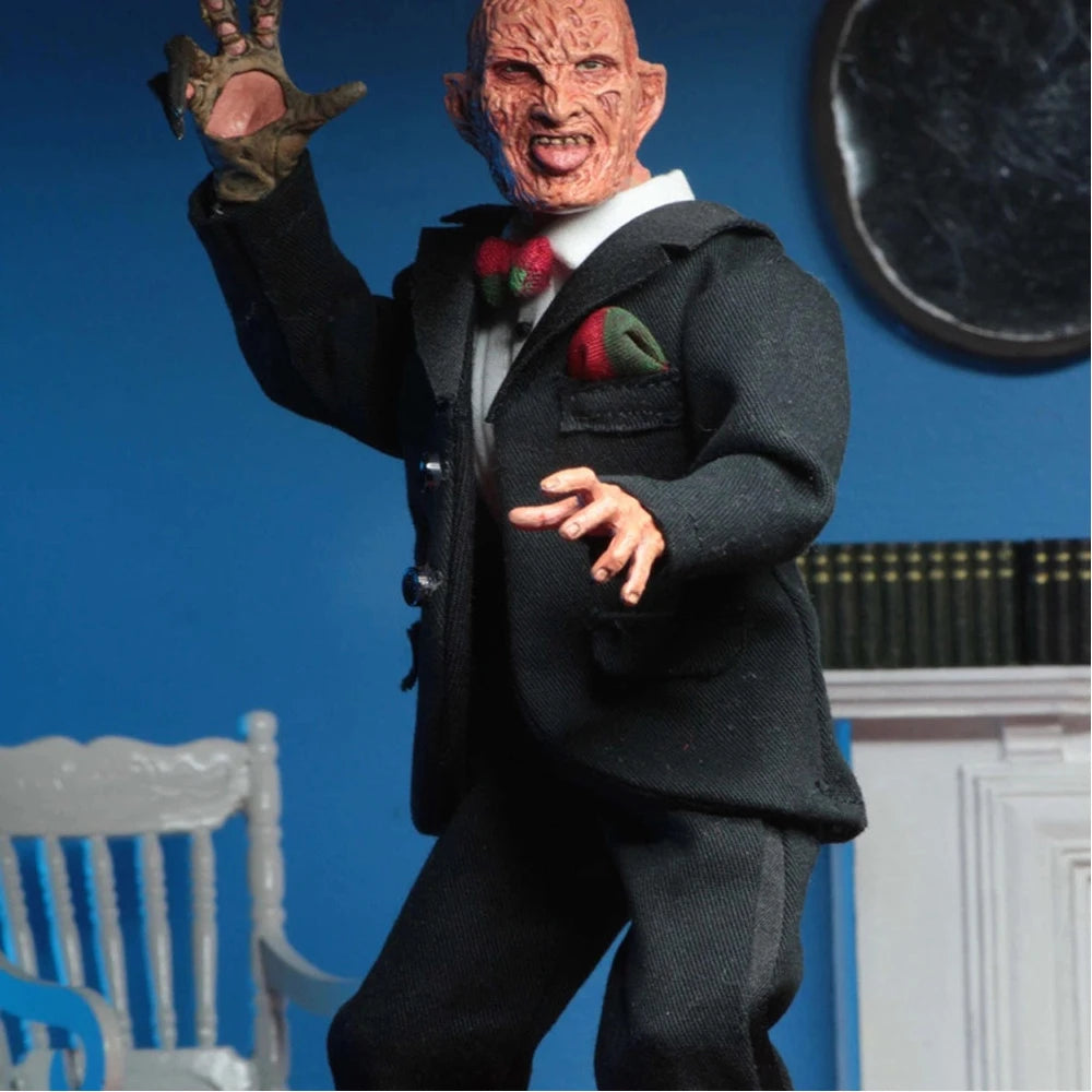 Figura de acción NECA Tuxedo Freddy de 8 pulgadas, modelo de la película A Nightmare on Elm Street 3, muñeco de Freddy, juguetes de terror, kit de garaje.