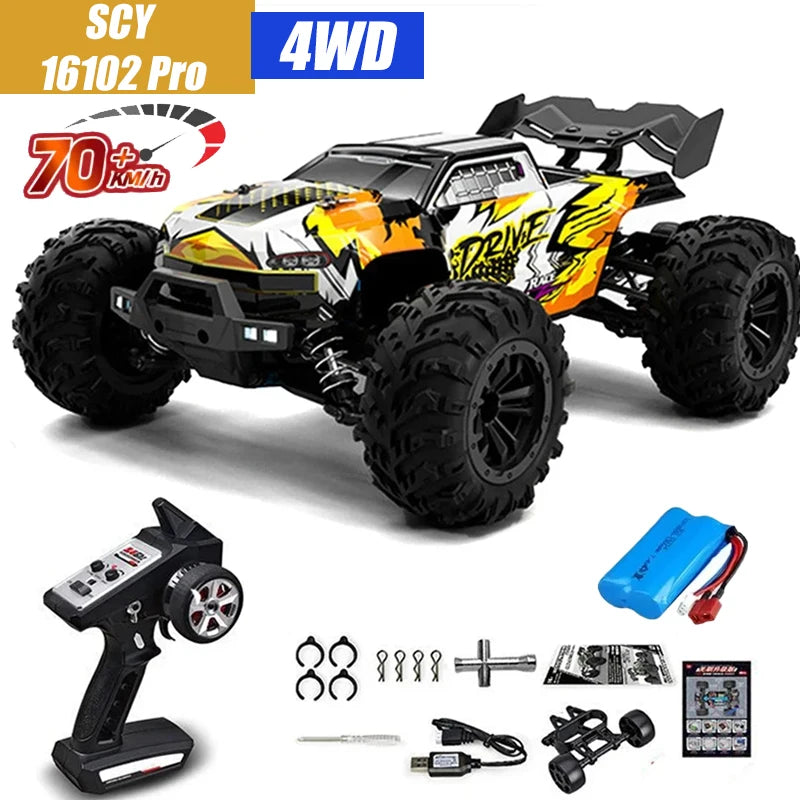 Coche RC MJX VS SCY 16101 16102 PRO 4WD 70 km/h 1/16 de alta velocidad, vehículo de control remoto todoterreno tipo monster, crawler eléctrico