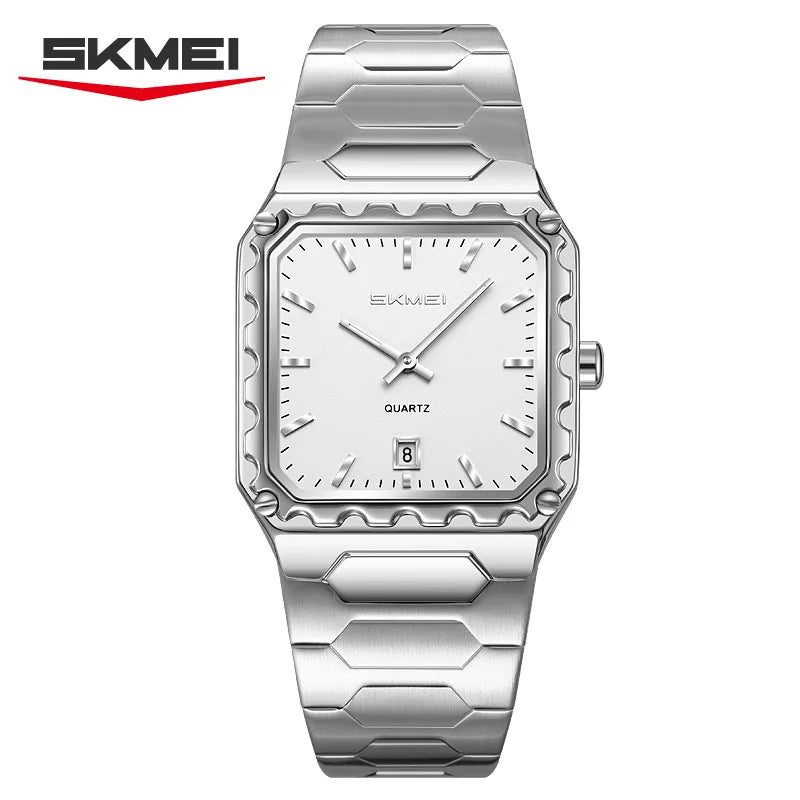 Reloj de cuarzo cuadrado para hombre SKMEI 9383, de acero inoxidable, deportivo, impermeable, plateado, de lujo, nuevo y sencillo