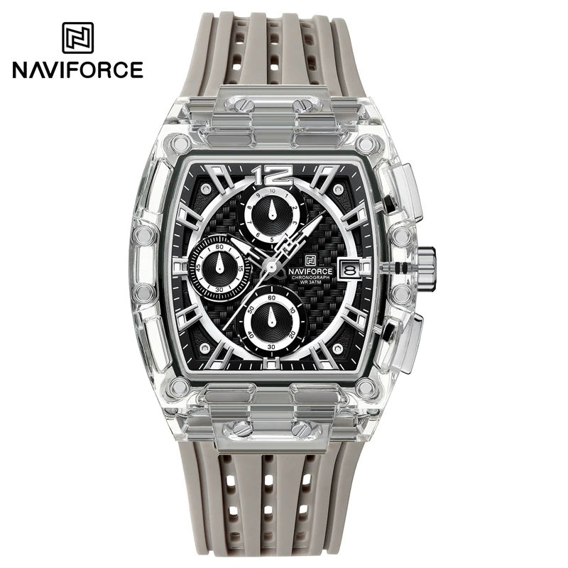 Reloj deportivo NAVIFORCE 7105 para hombre, cronógrafo de cuarzo multifuncional, diseño de moda, resistente al agua 5ATM, correa de silicona