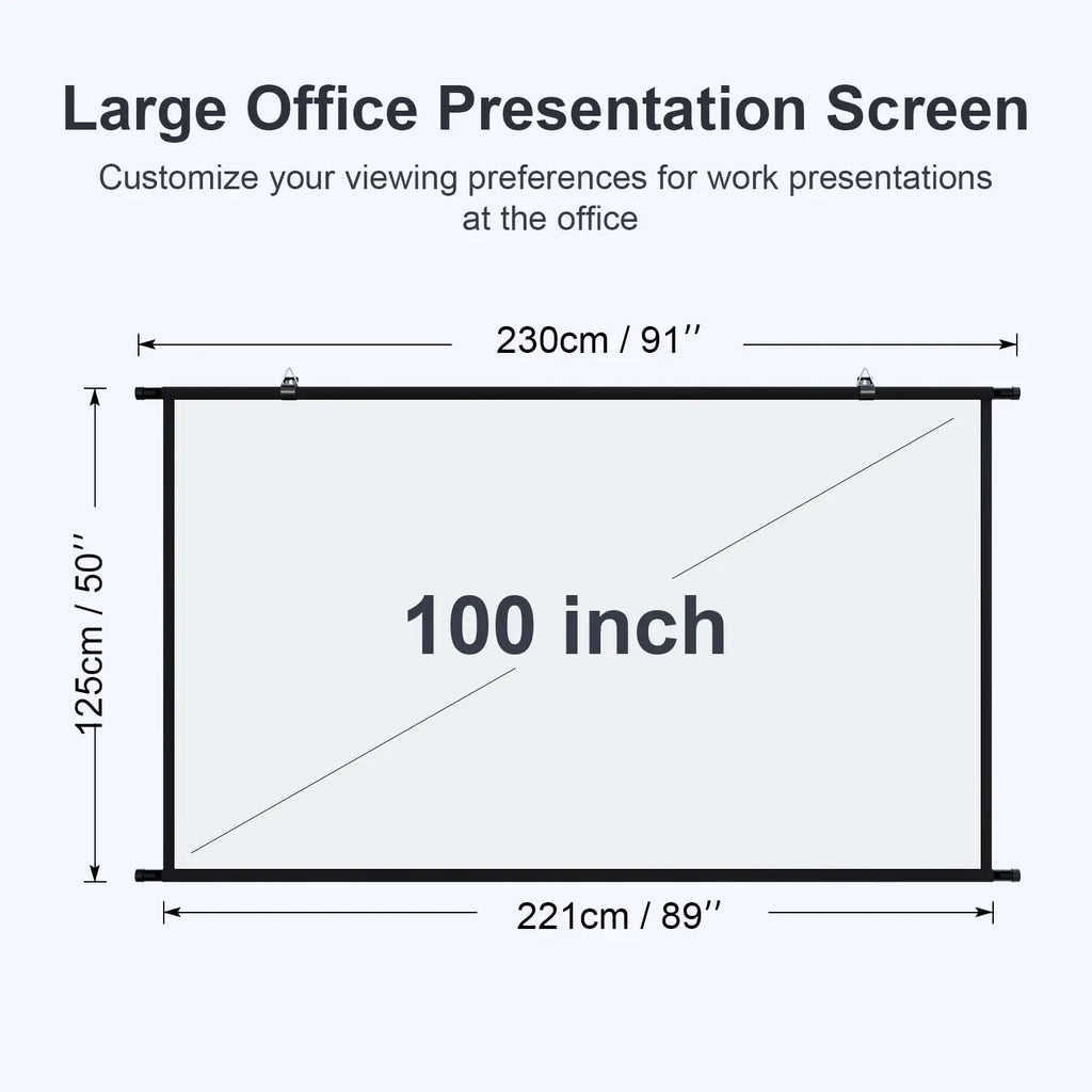 Pantalla de proyector XIAOHUI de 100"; medidas 221×125 cm, relación 16:9