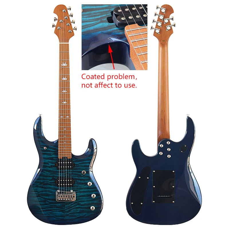 Guitarra Eléctrica de Alta Gama de 6 y 7 Cuerdas, Tapa de Arce Flameado, Cuerpo Sólido de Okoume, 39 Pulgadas, Acabado Brillante con Arce Canadiense