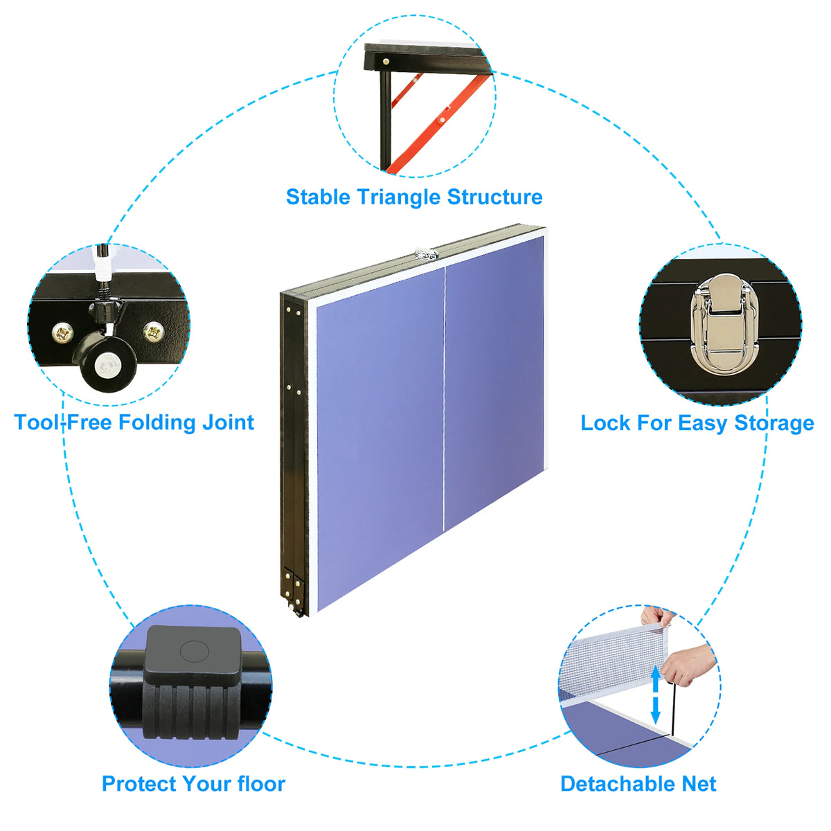 Mesa de ping pong, incluye red y juego de raquetas, apta para uso en interiores y exteriores. Incluye 2 raquetas y pelotas de ping pong