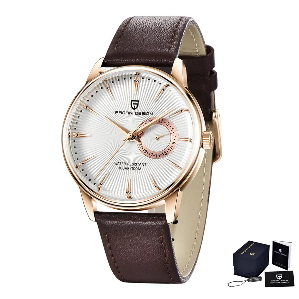 Reloj Pagani Design PD-1654 para hombre, movimiento de cuarzo japonés VH65, correa de piel, resistente al agua 30M, reloj militar de pulsera para hombre
