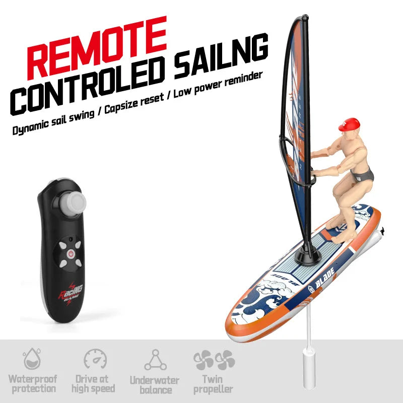 Barco de vela RC, lancha rápida a control remoto 2.4G, modelo de juguete de carreras, kayak oscilante deslumbrante, juguete acuático competitivo para piscina y exteriores para niños