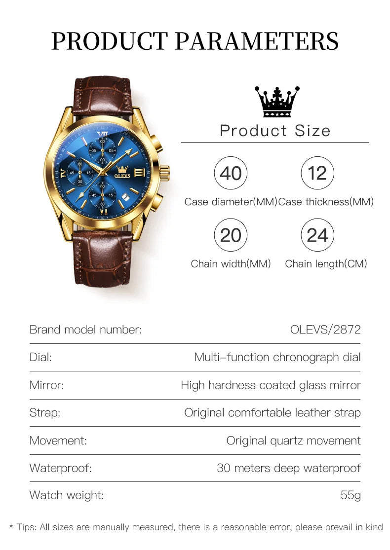 Reloj multifuncional para hombre OLEVS 2872, reloj clásico con correa de piel para hombre
