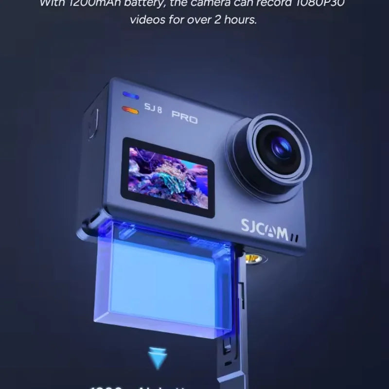 Cámara de acción SJCAM SJ8 pro 4K Ultra HD con zoom 8X, pantalla doble impermeable y estabilización de imagen, batería de 1300 mAh