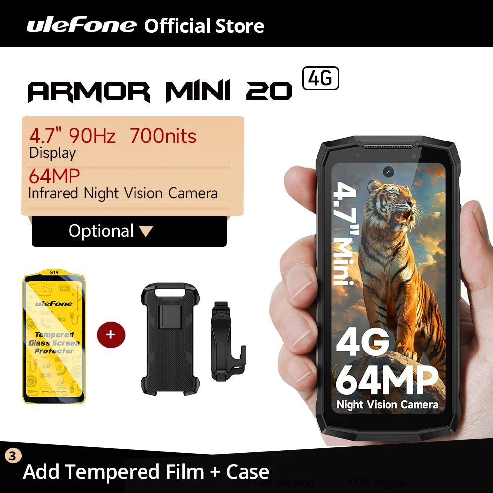 Teléfono resistente Ulefone Armor Mini 20 4G de 4.7", cámara nocturna de 64 MP, smartphone Android 14, batería de 6200 mAh, NFC, 16 GB+256 GB, 33 W, G99
