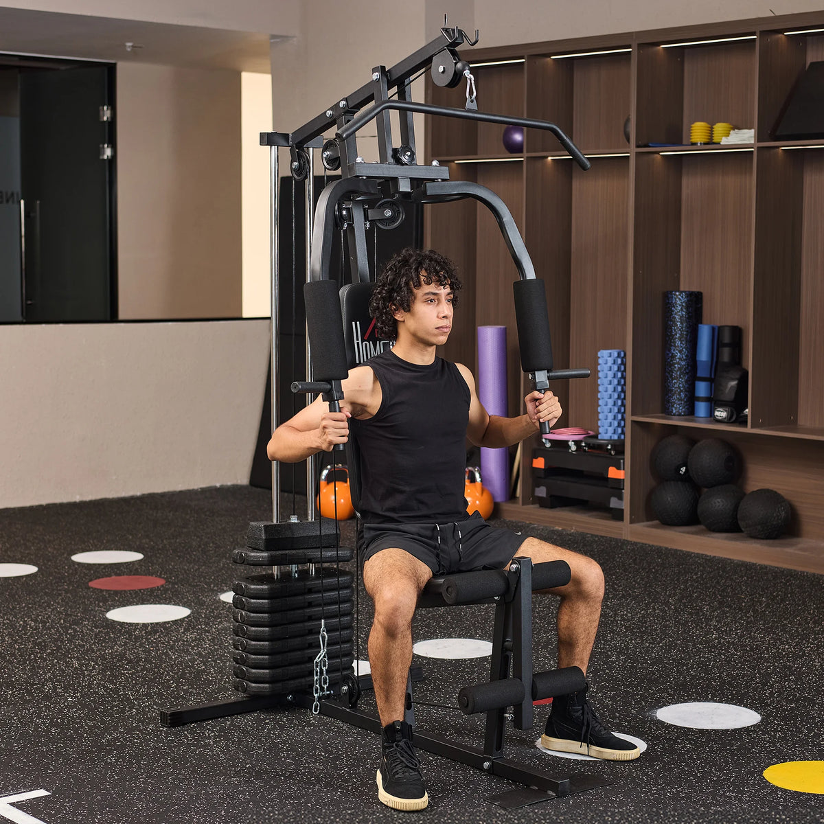 HOMCOM Multiestación Musculación con Curl para Piernas Peso de 45 kg Negro