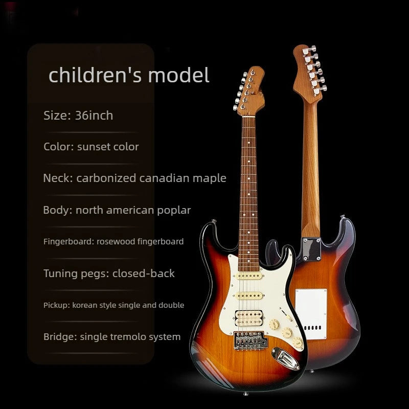 Guitarra Eléctrica para Niños de 36 Pulgadas, Guitarra Eléctrica de Práctica para Principiantes, Guitarra con Mástil de Madera Carbonizada, Instrumentos de Nivel Inicial