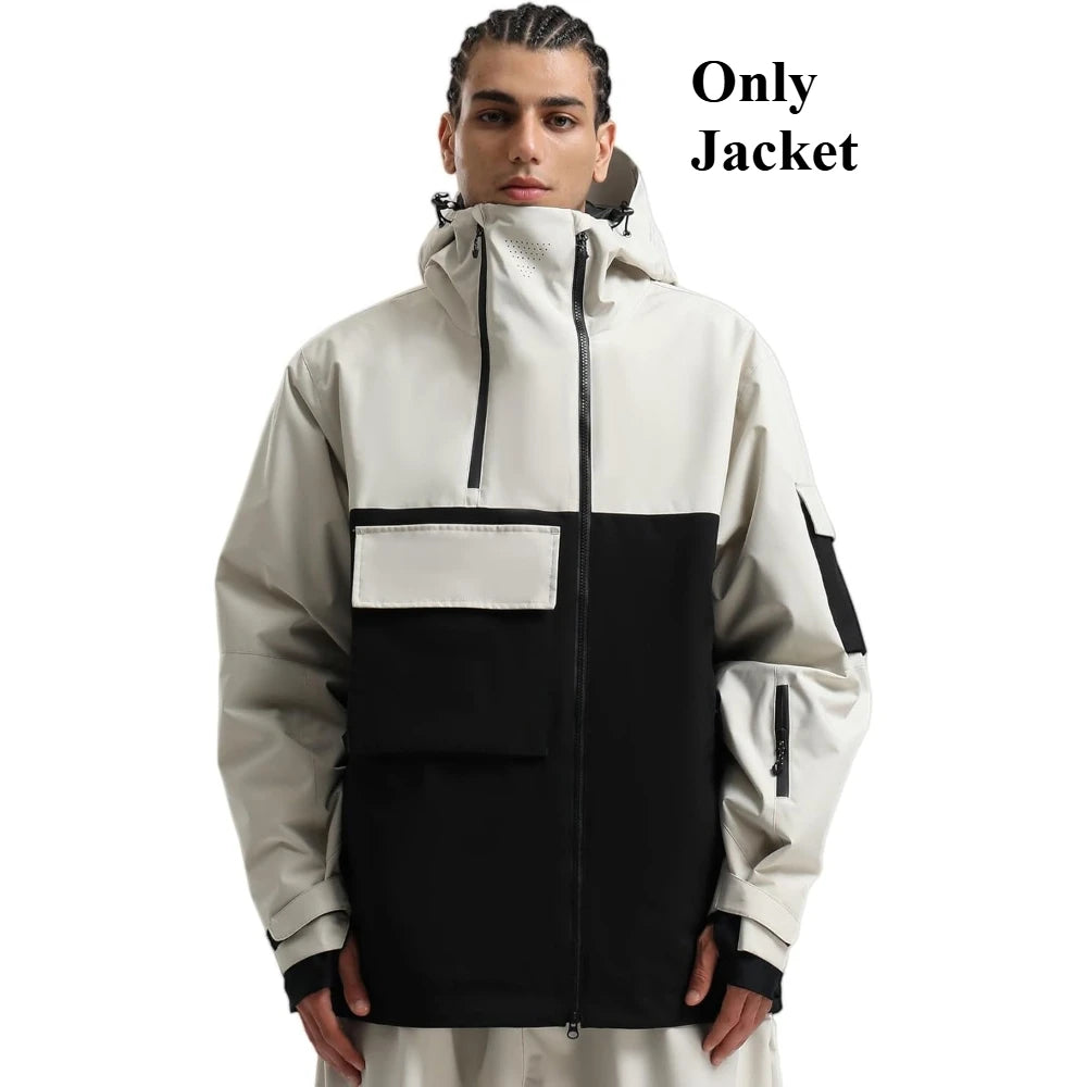 Chaquetas de snowboard con bolsillo súper grande para hombre, abrigos de esquí holgados y transpirables, Tops de invierno Unisex con aislamiento impermeable, Sudadera con capucha con cremallera