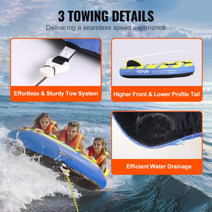 Tubo Inflable Remolcable SucceBuy para Navegación, para 1-3 Personas, con Aletas de Protección, Tubos Remolcables para Deportes Acuáticos de 510 lb para Barco