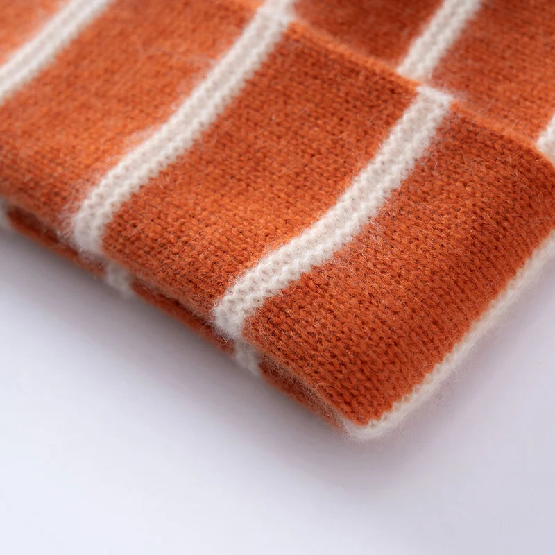 2026 Nuevo Gorro de Cachemira Pura a Rayas con Borde, Gorro Cálido de Invierno para Mujer, para Montar a Caballo, Esquiar al Aire Libre, Gorro de Moda Tejido