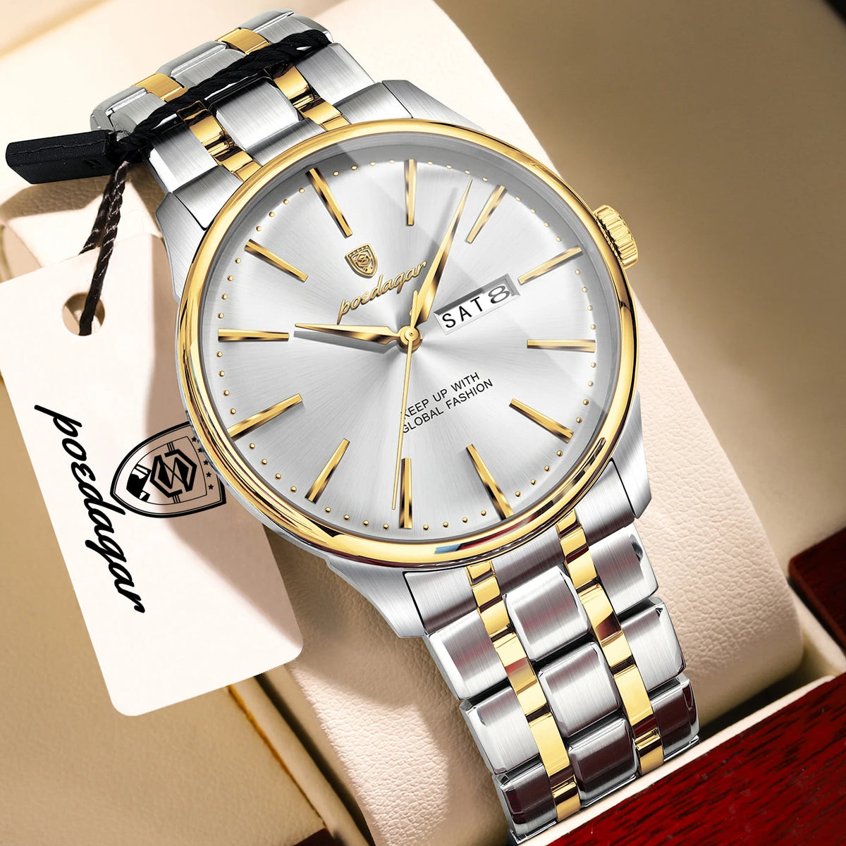 POEDAGAR Business Male Watch Fashion Waterproof Stainless Steel Men's Wristwatch Date Week Quartz Elegant Watches For Men Reloj
