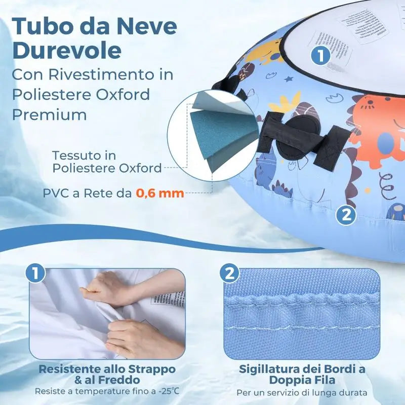 Manta inflable para la nieve con funda de poliéster Oxford, longitud de 132 cm, para niños y adultos, azul